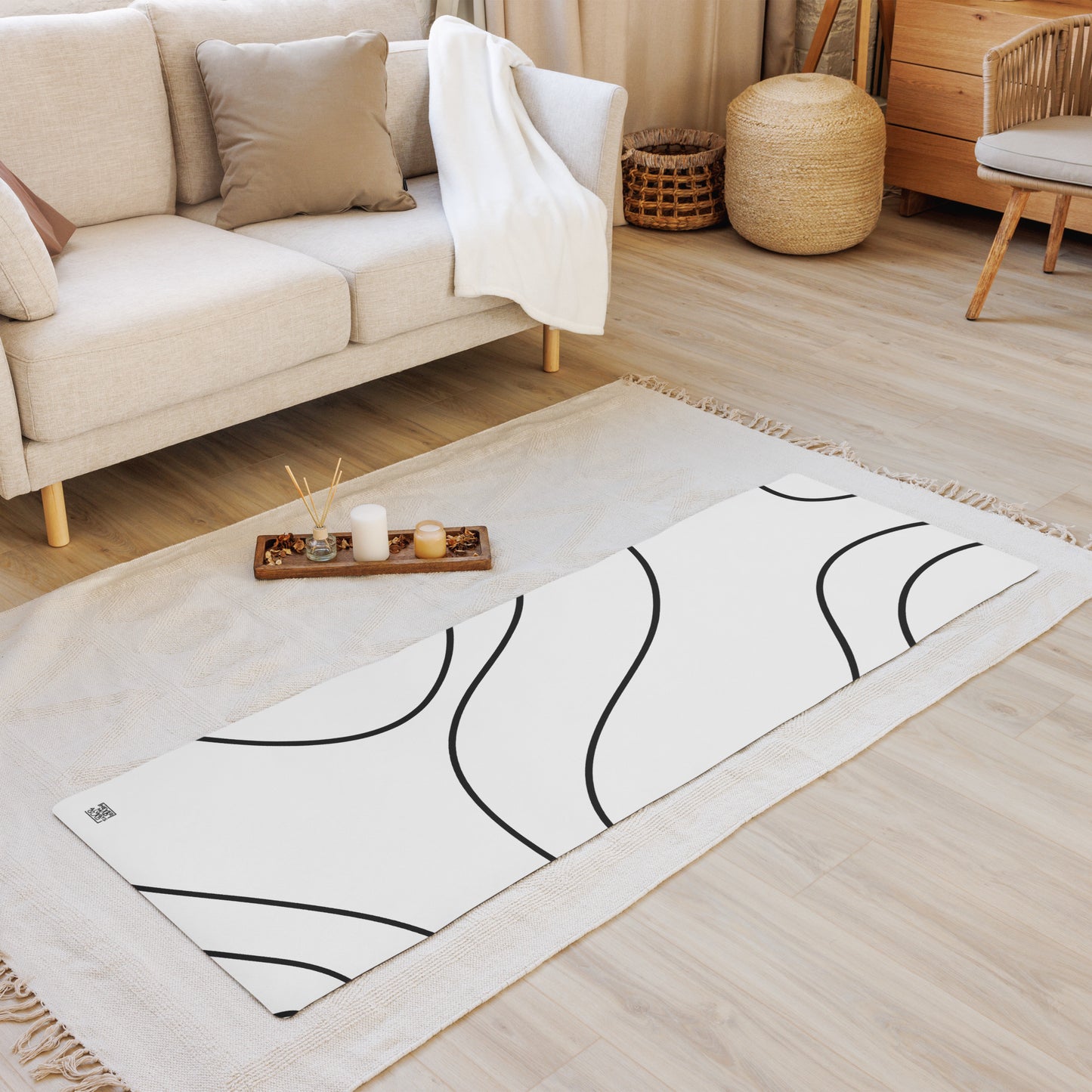 White with Black Lines Yoga mat